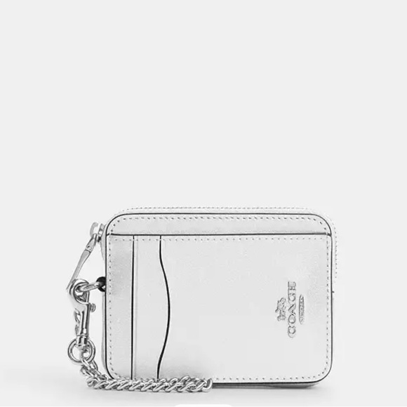 Coach NWT Zip Card Case Silver - Picture 1 of 10